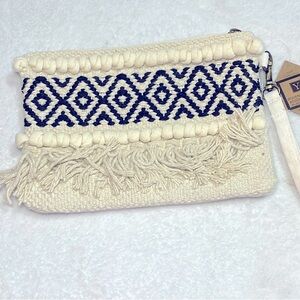 NWT Y Boho Cream and Black Woven 100% Cotton Clutch